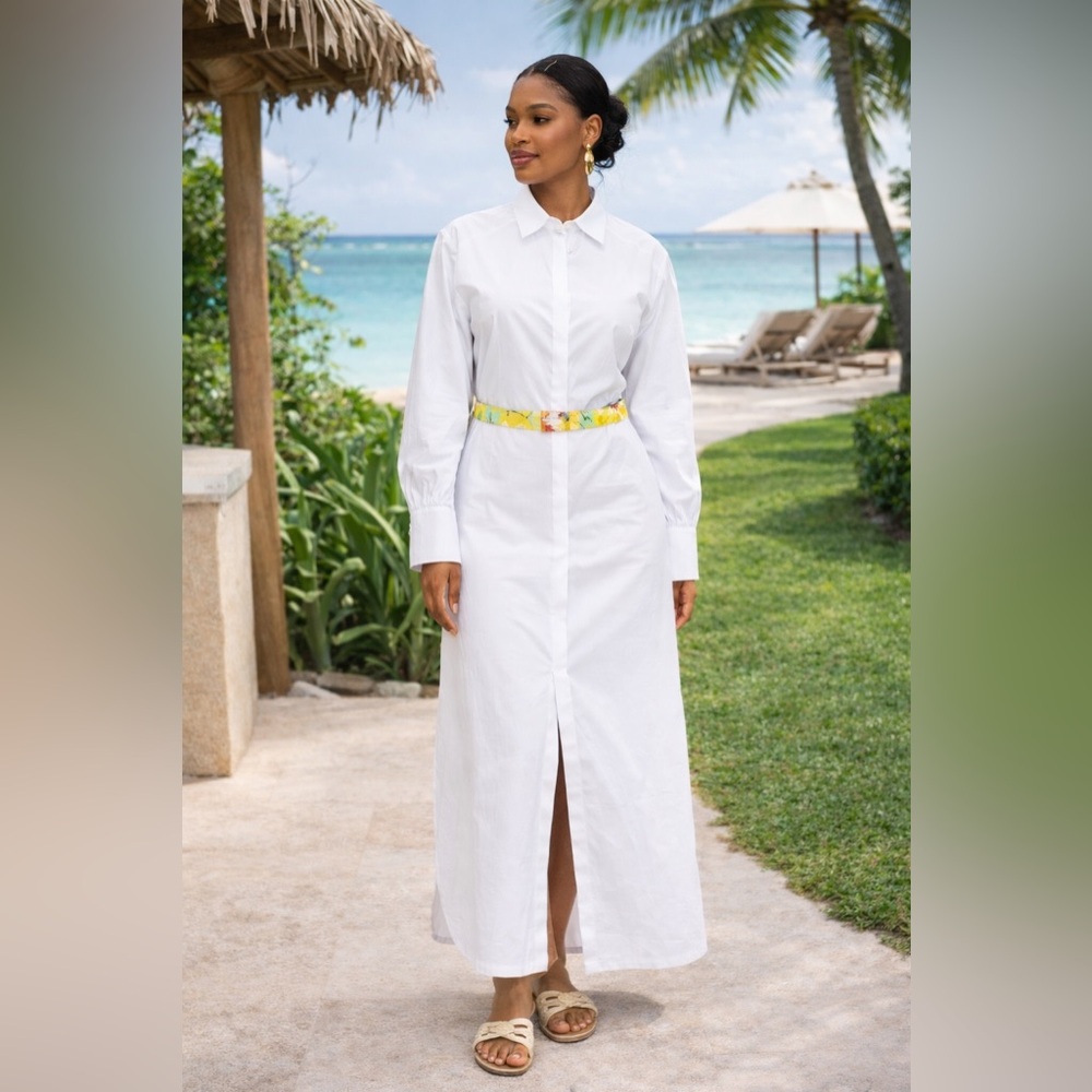 Christie Brown White Poplin Maxi Length Shirt Dress Size 12